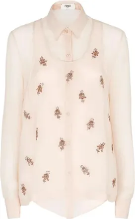 Fendi Overhemden, Dames, Roze, S, Pailletten, Geborduurde Georgette Top