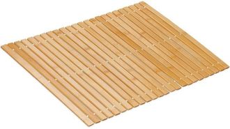OEM Alfombrilla De Ba&ntilde;o De Bamb&uacute;, 60 X 40 Cm, Antideslizante, Enrollable, De Madera, Ideal Para Sauna, Color Natural/blanco