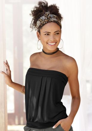 Lascana Bandeautop LASCANA, Damen, Gr. 32/34, schwarz, Jersey, Obermaterial: 95% Viskose, 5% Elasthan, unifarben, figurumspielend h&uuml;ftlang, Tops Bandeautop, m
