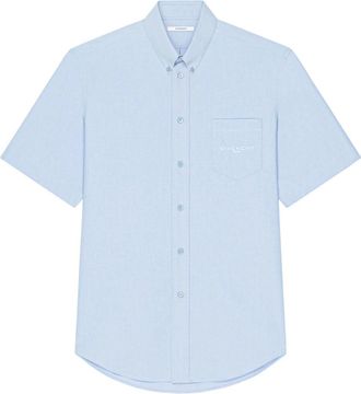 Givenchy Short Sleeve Shirts, male, Blue, Size: XL Shirt in cotton oxford with Paris jacquard