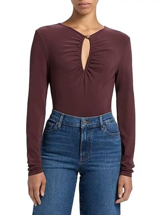 Frame Denim Keyhole Long Sleeve Top In Cabernet