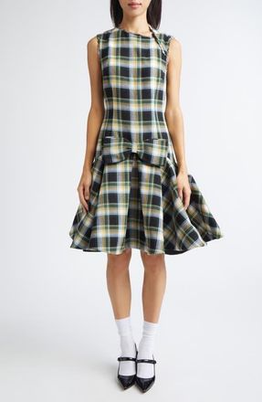 Shushu/Tong Plaid Asymmetric Neck Dress in Green Plaid at Nordstrom, Size 10 Us