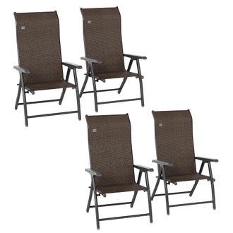 OUTSUNNY Set of 4 Outdoor Rattan Folding Chair w/ Adjustable Backrest Brown | TJ Hughes
