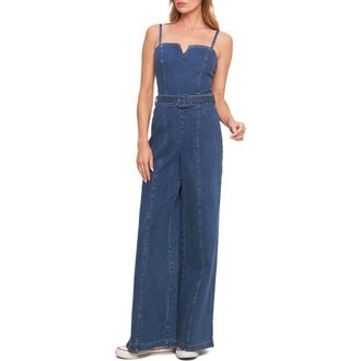 Flying Tomato Wide Leg Denim Jumpsuit in Medium Indigo at Nordstrom Rack, Size Large