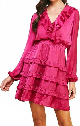 Pinch Design Satin Tiered Mini Dress In Fuchsia