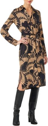 Trina Turk Radio City Long Sleeve Midi Wrap Dress In Black/camel