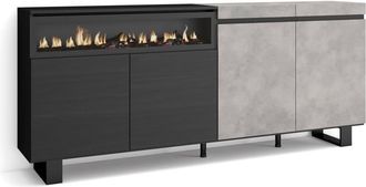 Skraut Home Aparador efecto madera cemento 200x35x87cm chimenea efecto fuego