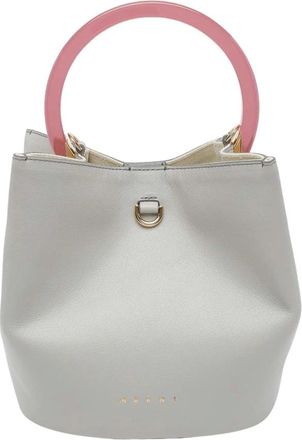 Marni Tassen, Dames, Grijs, ONE Size, Katoen, Leren Tote Bag met Contrast Handvat