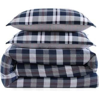 Tommy Hilfiger Dream Madras Cotton Percale Duvet Cover & Shams Set in Dark Blue at Nordstrom, Size Full