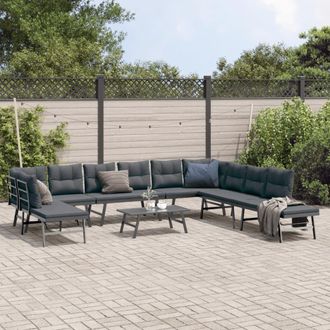 vidaXL Bancos De Jard&iacute;n Cojines 6 Pzas Acero Recubrimiento Polvo Negro Vidaxl