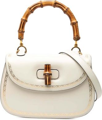 Gucci Pre-owned Gucci Calfskin Frame Print Bamboo Top Handle Bag Ladies 488800 486628