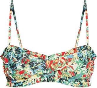 Ganni ruffle-trim bandeau top - women - Elastane/Recycled Nylon - 38 - Blue