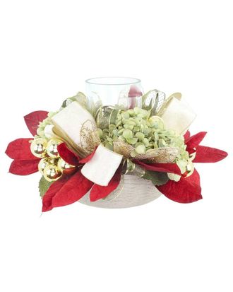 Creative Displays Inc. Handcrafted Holiday Candleholder With Hydrangeas, Ornaments & Bows
