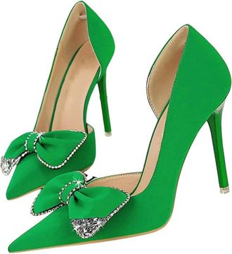 Generic Women Pointed Toe High Heel Pumps Rhinestone Bow Wedding Office Party Dress Shoes