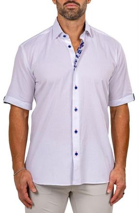 Maceoo Galileo Marty Short Sleeve Cotton Button-Up Shirt in White at Nordstrom, Size 4