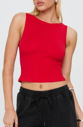 Princess Polly Bleeker Boat Neck Stretch Cotton Crop Tank in Red at Nordstrom, Size 12