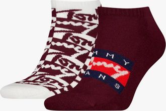 Tommy Hilfiger Mens Tommy Hilfiger 2 Pack Trainer Graffiti Mens Ankle Socks Red - Multi - Size: 9/9.5/11/10.5/10/11.5/12