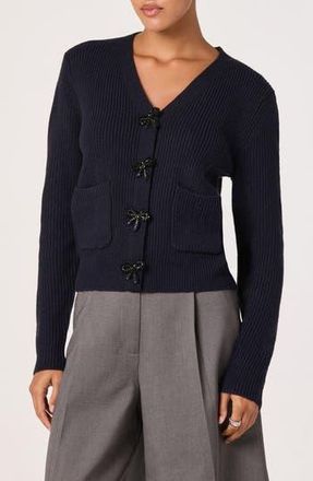 ASTR the Label Crystal Embellished Bow Detail Cardigan in Navy at Nordstrom Rack, Size X-Small