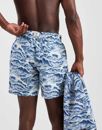 GANT Pantaloncini da bagno blu vintage con stampa ondulata in coordinato