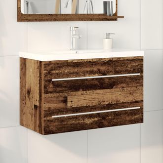 Berkfield Home Bathroom Sink Cabinet with Built-in Basin Old Wood Engineered Wood in Brown