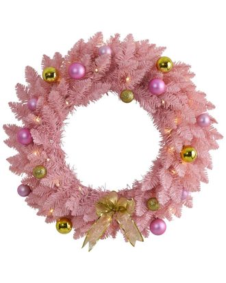Nearly Natural 24In Pink Artificial Christmas Wreath