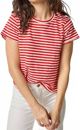 Lilla P Stripe Boyfriend Tee In Poppy