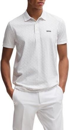BOSS Paddy Geo Print Cotton Polo in White at Nordstrom Rack, Size Large