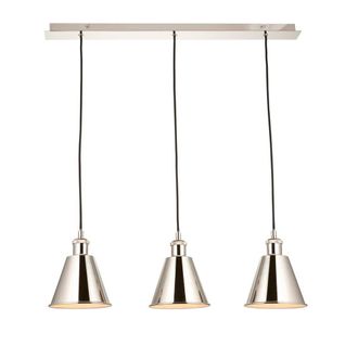 Loops Bright Nickel Three Light Ceiling Pendant & White Inner Shade Knurled Detailing in Metallics