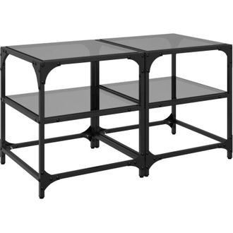 vidaXL Vidaxl - Coffee Tables with Black Glass Top 2 pcs 40x40x45 cm Steel