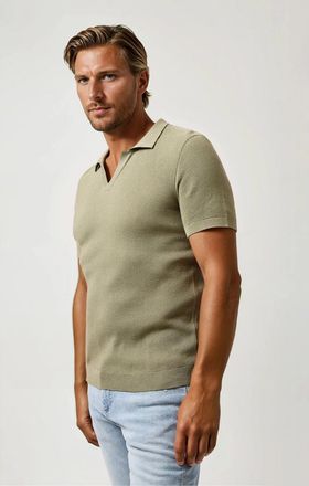 Stone Rose Pique Knit Johnny Collar Polo in Olive at Nordstrom, Size Xx-Large