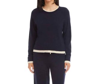 Karen Kane Cleo Contrast Crewneck Sweater In Navy And Cream