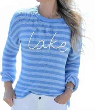 Wooden Ships Lake Striped Crew Sweater In Blue