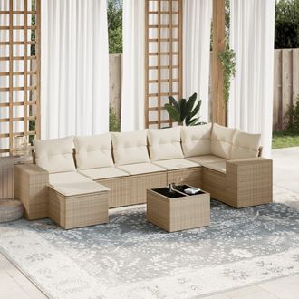 vidaXL Vidaxl - Juego De Sof&aacute;s De Jard&iacute;n Con Cojines Beige 8 Pzas Rat&aacute;n Pe
