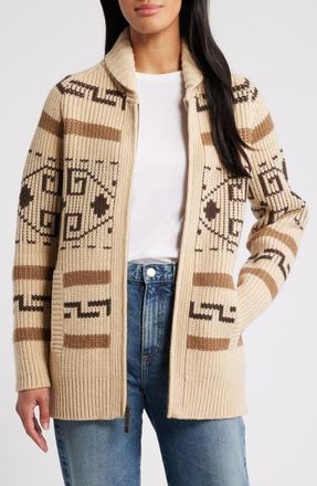 Pendleton Westerly Front Zip Long Wool Cardigan in Tan/brown Multi at Nordstrom, Size Medium