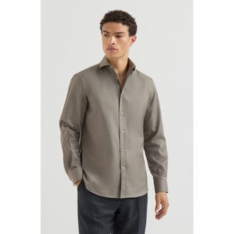 Brunello Cucinelli Garment-dyed twill shirt with spread collar in Brown at Nordstrom, Size Xxx-Large