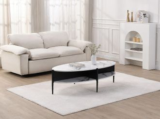 Vente-Unique TavoLino ovale con 4 nicchie in MDF e Metallo Effetto Marmo Bianco e Nero - EVARO