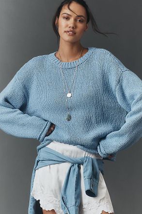 Pilcro Cotton Oversized Roll-Hem Pullover Sweater