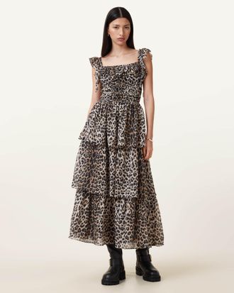 AllSaints Womens Polyester Solanda Maxi Dress, Size: UK 16/US 12