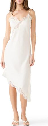 Steve Madden Danna Lace Trim Asymmetric Slipdress in Cream at Nordstrom, Size X-Large