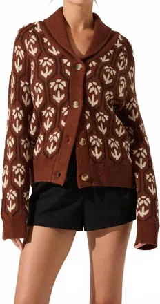 Astr Marcenia Cardigan In Brown Floral