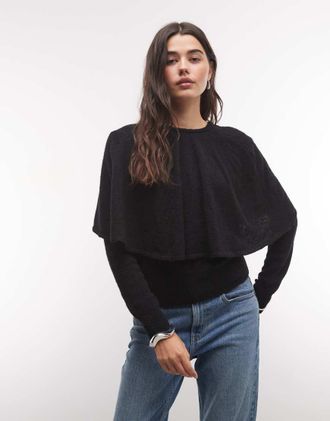 Monki cardigan a mantella in maglia nero