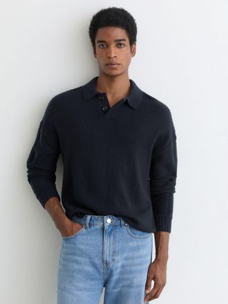 Reiss Navy Wool-blend Half-button Polo Jumper, 2XL