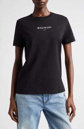 Balmain Regular Fit Logo Graphic T-Shirt in Black/White at Nordstrom, Size X-Small