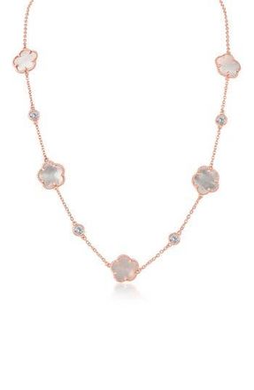 Kenneth Jay Lane Cubic Zirconia & Synthetic Mother-of-Pearl Clover Station Necklace in Mop/Clear Rose Gold at Nordstrom Rack