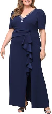 Alex Evenings Embellished Stretch Crepe Gown in Navy at Nordstrom, Size 22W