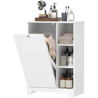 OEM Mueble De Ba&ntilde;o Con Cesto Ropa Sucia Cesta Extra&iacute;ble Estante Ajustable Y Compartimentos Para Ba&ntilde;o 60x38x86 Cm Blanco