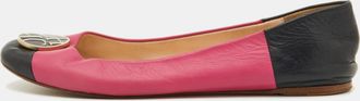 Carolina Herrera Pink/black Leather Logo Ballet Flats