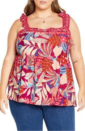 City Chic Paradiso Print Tie Strap Peplum Tank in Paridiso at Nordstrom Rack, Size 14W