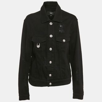 Versus Black Distressed Denim Button Detail Jacket L