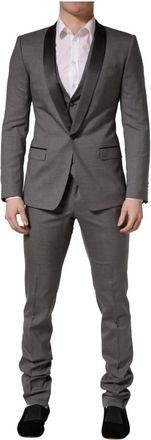 Dolce & Gabbana Enkelrijig 3-delig pak - Heren - Business pakken - Grijs - S - Wol - Kostuums